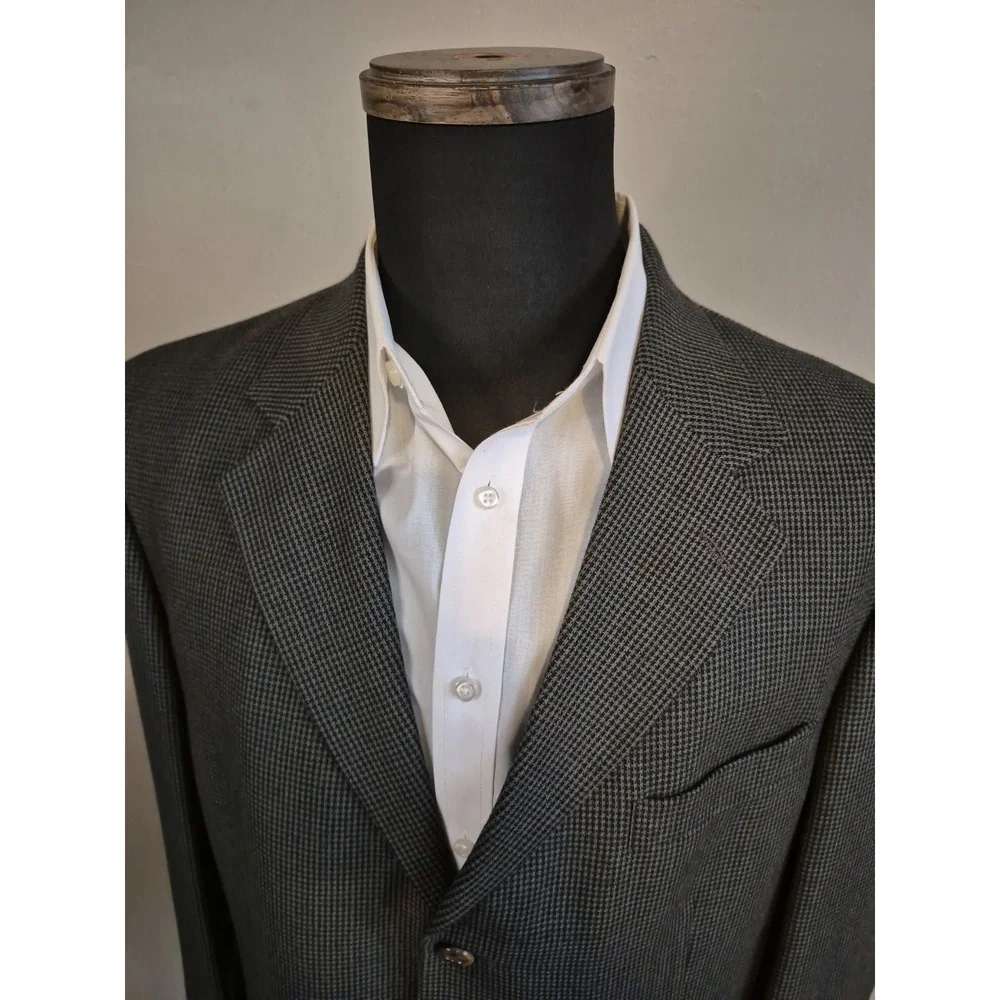 Oscar De La Renta 42R Olive Black Wool Blazer 3 Button Sport Coat Mens